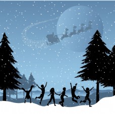 儿童圣诞手绘圣诞儿童和雪景