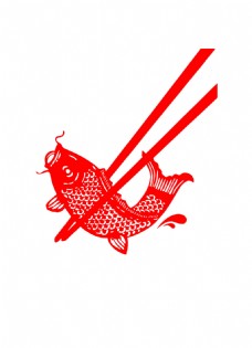 红色剪纸舌尖上的美食筷子cdr矢量鱼素材