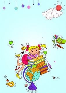 地球背景图书地球仪小女孩教育背景素材