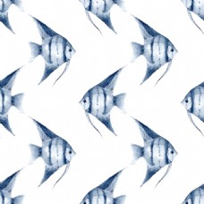 蓝色水彩绘热带鱼纹理