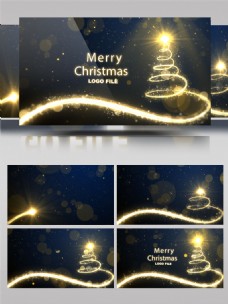 炫光炫美粒子光束勾勒出闪闪发光的圣诞树ae模板