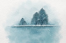 唯美手绘水彩雪景（无分层）