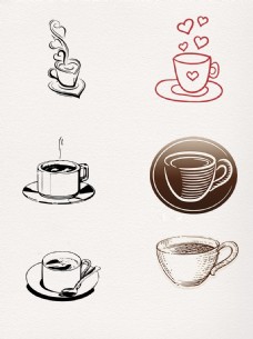 一组咖啡杯写实线性素材