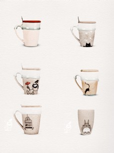一组唯美复古风格咖啡杯设计