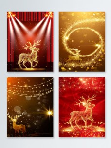 灯光梦幻圣诞新年金色梅花鹿广告设计背景