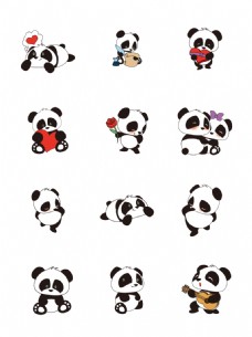 装饰素材熊猫素材卡通元素装饰图案集合设计模板