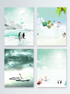 企鹅冰冬季雪人广告背景图
