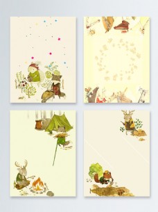 可爱小动物黄色卡通手绘童趣海报背景