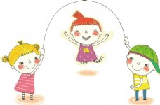 卡通欢乐儿童跳大绳png元素