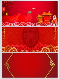 中国新年中国红新年促销banner海报背景