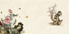 牡丹古风彩绘鸟语花香背景设计