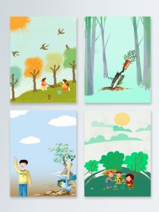 植树节小清新卡通手绘广告背景图