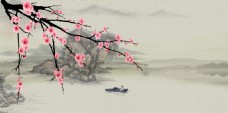 中国风彩结花枝背景设计