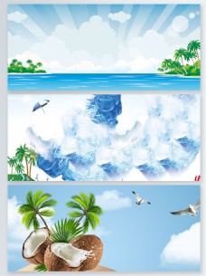 树木椰子树海鸥冰块banner背景图
