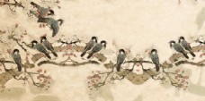 中国风设计古风彩绘花鸟背景设计