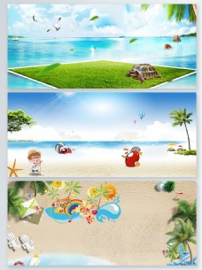 椰子树海边沙滩乌龟展板背景