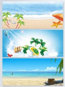 沙滩海边椰子树展板背景图