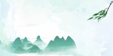 中国风设计清新绿色山河背景图