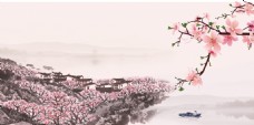 中国风设计粉色彩绘中国风桃花背景设计