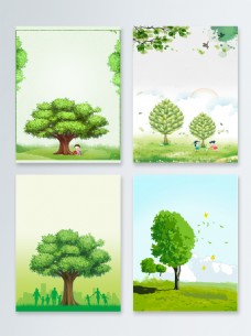 绿树卡通清新绿色植树节广告设计背景图