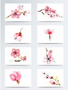 春季手绘水彩水墨桃花