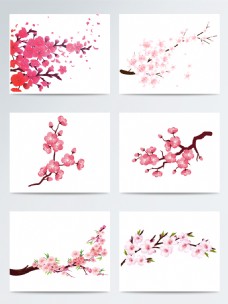 春季桃花枝手绘素材
