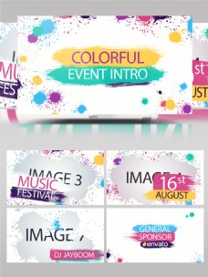 儿童节宣传彩色油墨与笔刷涂抹的节日活动宣传片头ae模板