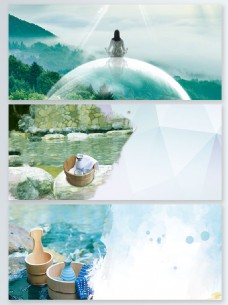 度假绿色梦幻温泉旅游广告背景