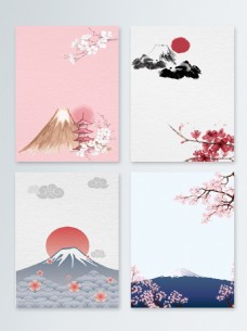 女性矢量古风日本富士山樱花背景