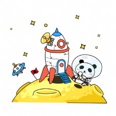 卡通熊猫太空旅行png元素