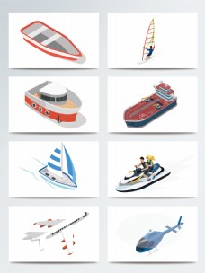 小清新卡通设计船只飞机