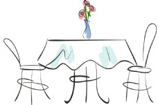 餐厅卡通手绘线条餐桌椅子png元素