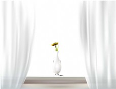 素雅白色窗纱白色花瓶png元素