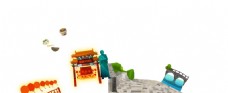 中国风古代建筑灯笼png元素
