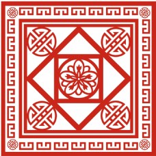 中式窗红色中式花纹窗花png元素
