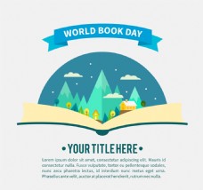 树木创意世界图书日打开的书本世界矢量图