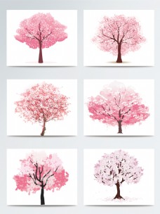 春季唯美水彩粉色桃花树素材