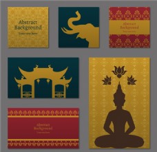 设计素材6款泰国元素卡片设计矢量素材