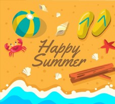 创意快乐夏季沙滩插画矢量素材