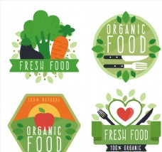 4款彩色新鲜有机食物标签矢量图