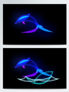 幻想海原创动物幻想之光原创炫彩渐变海豚元素设计