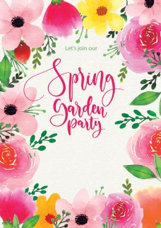 精美春季彩绘花园派对海报设计