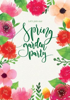 广告春天春季彩绘花朵花园派对海报设计