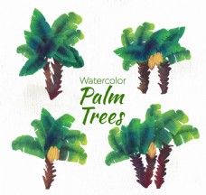 水彩绘绿色棕榈树矢量图