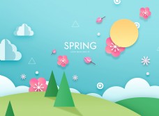 春天海报清新韩式春天气息卡通立体花朵建筑海报