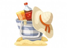 卡通帽子可乐沙滩png元素