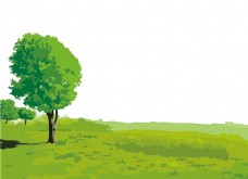 绿树卡通清新绿色草坪树png元素