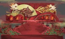 红色中国风婚礼中式舞台