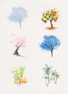 彩绘彩色水彩树木