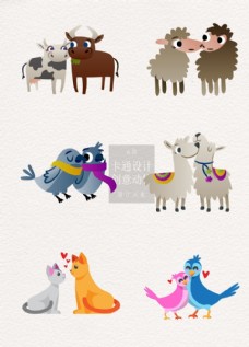 七夕情人节彩色卡通动物设计图案